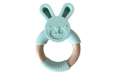Silicone Bunny Teether with Wood Ring Silicone Bunny Teether with Wood Ring